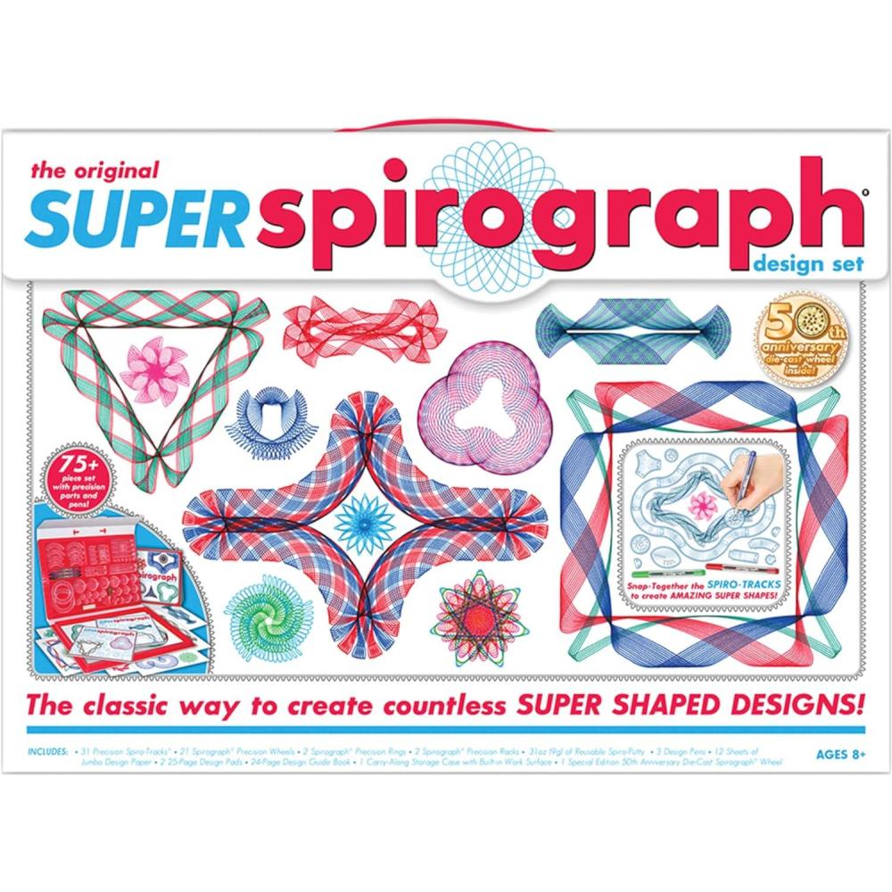 image:imageSpirograph Super 50th Anniversary Set Arts and Crafts Kids Toys Art Supplies Craft Supplies Drawing Kit Spiral Art Classic Gear Design Kit Case Pens Design Sheet Included Ages 850th Anniversary