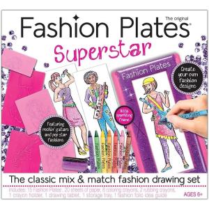 Fashion Plates Classic – Girls Fashion, Mix-and-Match Drawing Kit, Arts and Crafts, Coloring, Art Supplies, Craft Supplies, Stencils, Crayons Included, Create Your Own Fashion Designs, Ages 6+(Superstar)