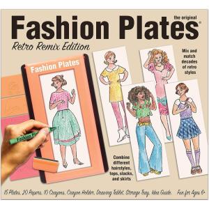 Fashion Plates Classic – Girls Fashion, Mix-and-Match Drawing Kit, Arts and Crafts, Coloring, Art Supplies, Craft Supplies, Stencils, Crayons Included, Create Your Own Fashion Designs, Ages 6+(Retro)