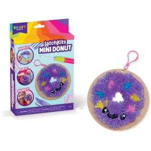 LatchKits Strawberry Pillow – Latch Hook Kits for Kids, Arts and Crafts, Yarn Art, Kids Crafts, Toys for Girls, Birthday Gift for Girls, Easy to Follow Pattern, Hook Included, Craft Kits, Ages 6+(Mini Donut)