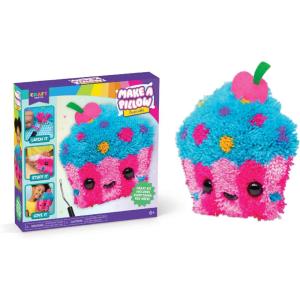 LatchKits Strawberry Pillow – Latch Hook Kits for Kids, Arts and Crafts, Yarn Art, Kids Crafts, Toys for Girls, Birthday Gift for Girls, Easy to Follow Pattern, Hook Included, Craft Kits, Ages 6+(Cupcake Pillow)