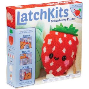 LatchKits Strawberry Pillow – Latch Hook Kits for Kids, Arts and Crafts, Yarn Art, Kids Crafts, Toys for Girls, Birthday Gift for Girls, Easy to Follow Pattern, Hook Included, Craft Kits, Ages 6+(Strawberry Pillow)