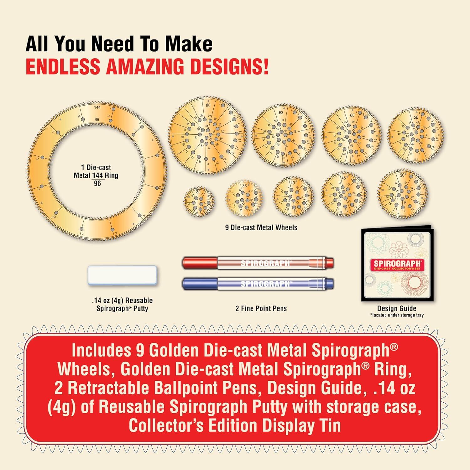 image:imageSpirograph DieCast Collectors Set Special Edition Arts and Crafts Kids Toys Art Supplies Craft Supplies Drawing Kit Spiral Art Metal Gear Design Kit Pens Design Sheet Included Ages 8