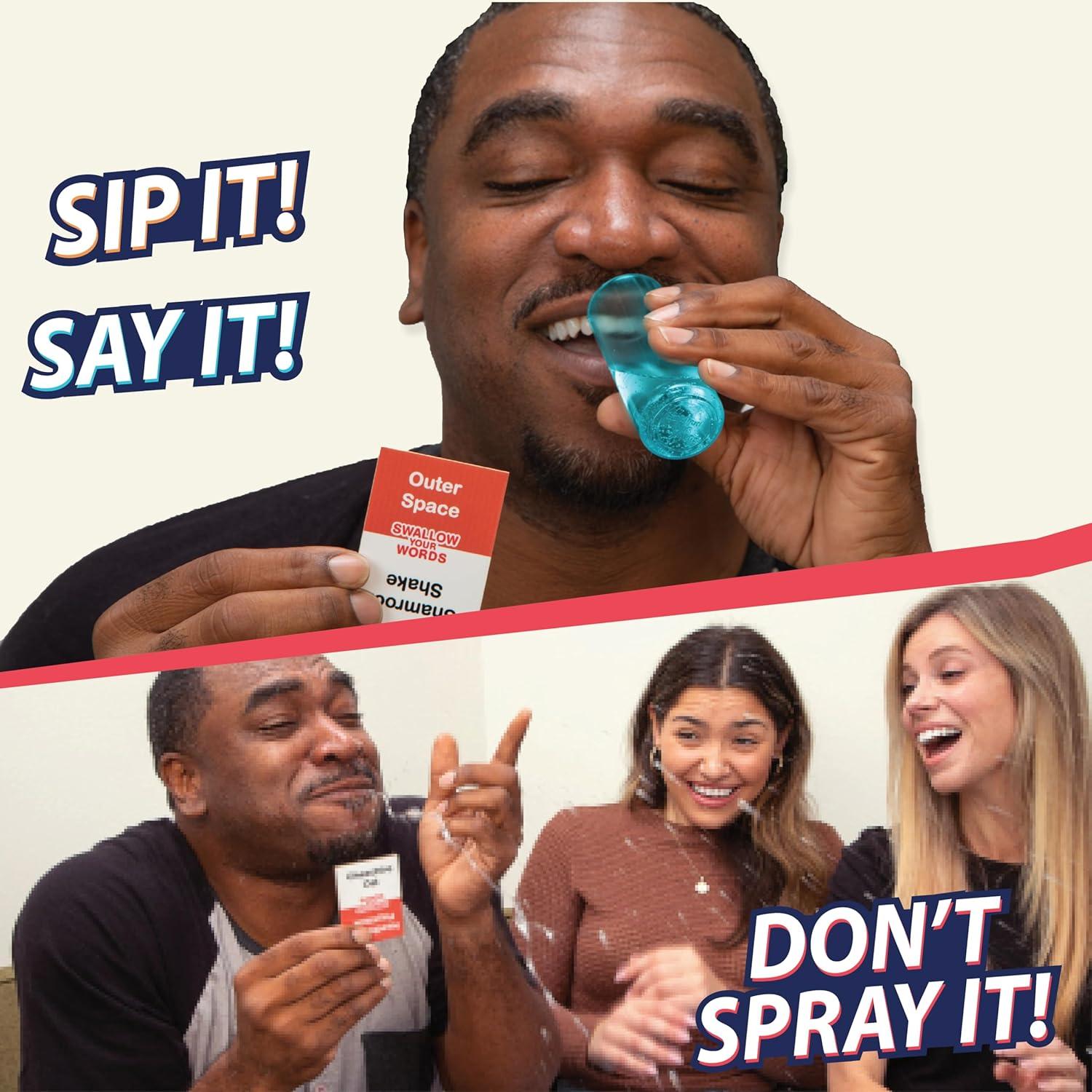 image:imageSwallow Your Words Card Games Board Game for Family Game Night Sip It Say It Dont Spray It Multiplayer Game Guess The Phrase Before The Timer Runs Out Ages 8Swallow Your Words