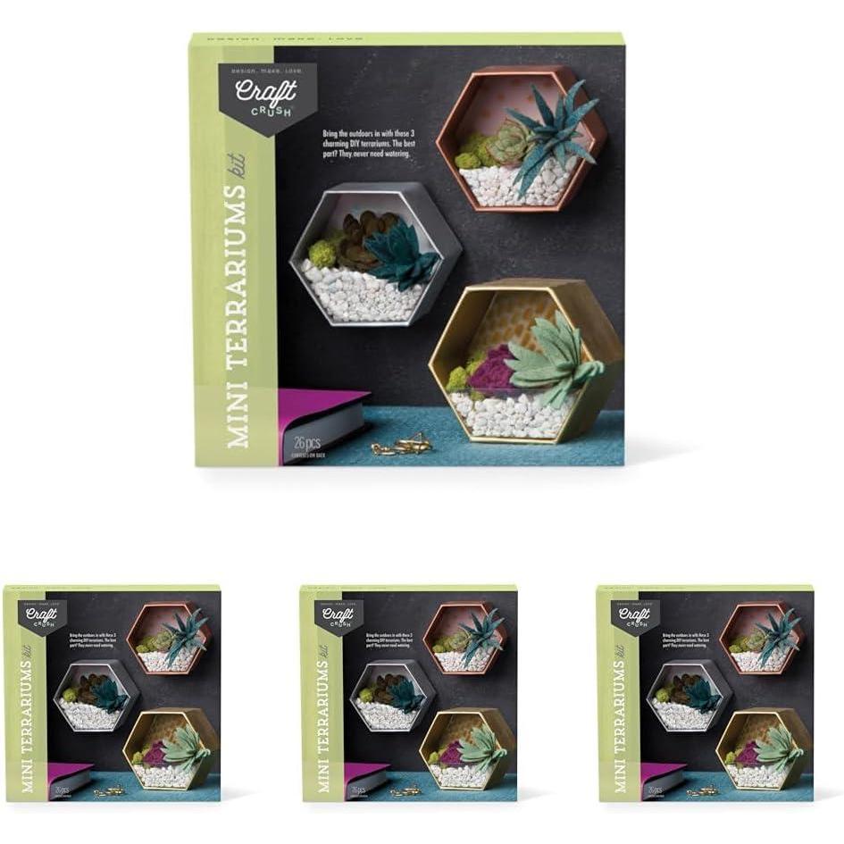 image:imageCraft Crush Mini Plants Terrariums Easy Fun Arts and Craft Kit Make 3 Charming Faux Terrariums For Ages 13 and UpMini 4 Pack