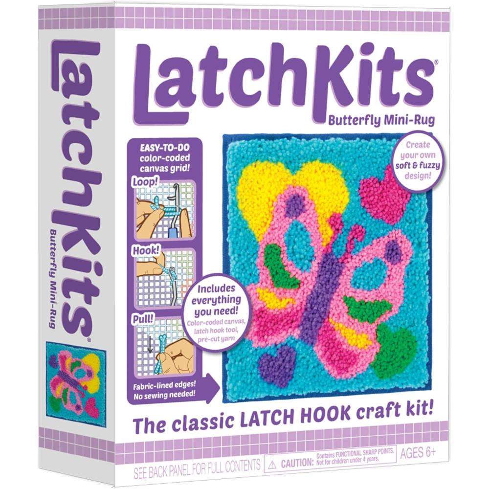 image:imageLatchKits Latch Hook Kits for Kids Kids Crafts Arts and Crafts Yarn Art Wall Hanging amp MiniRugs Craft Supplies PreCut Yarn Easy to Follow Pattern Hook Included Arts amp Craft Ages 6Butterfly