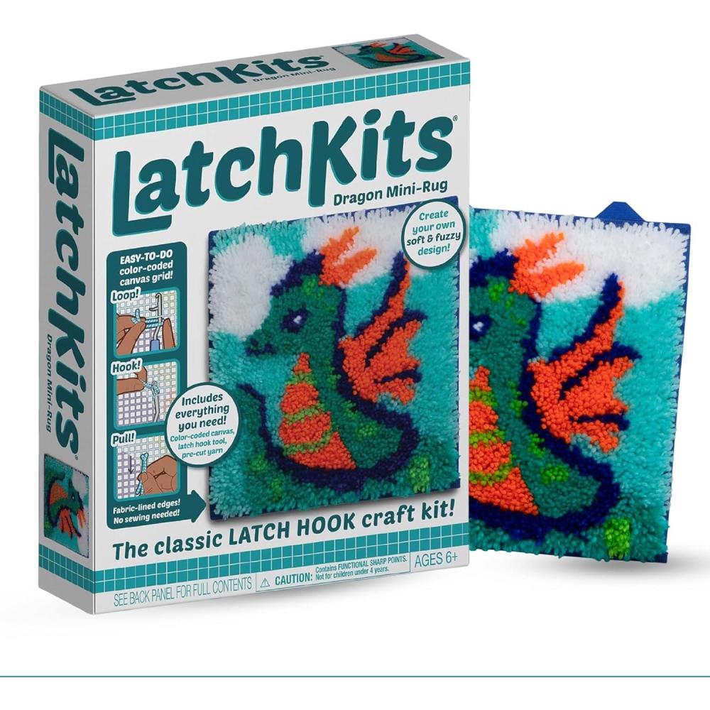 image:imageLatchKits Latch Hook Kits for Kids  Kids Crafts Arts and Crafts Yarn Art Wall Hanging amp MiniRugs Craft Supplies PreCut Yarn Easy to Follow Pattern Hook Included Arts amp Craft Ages 6Dragon