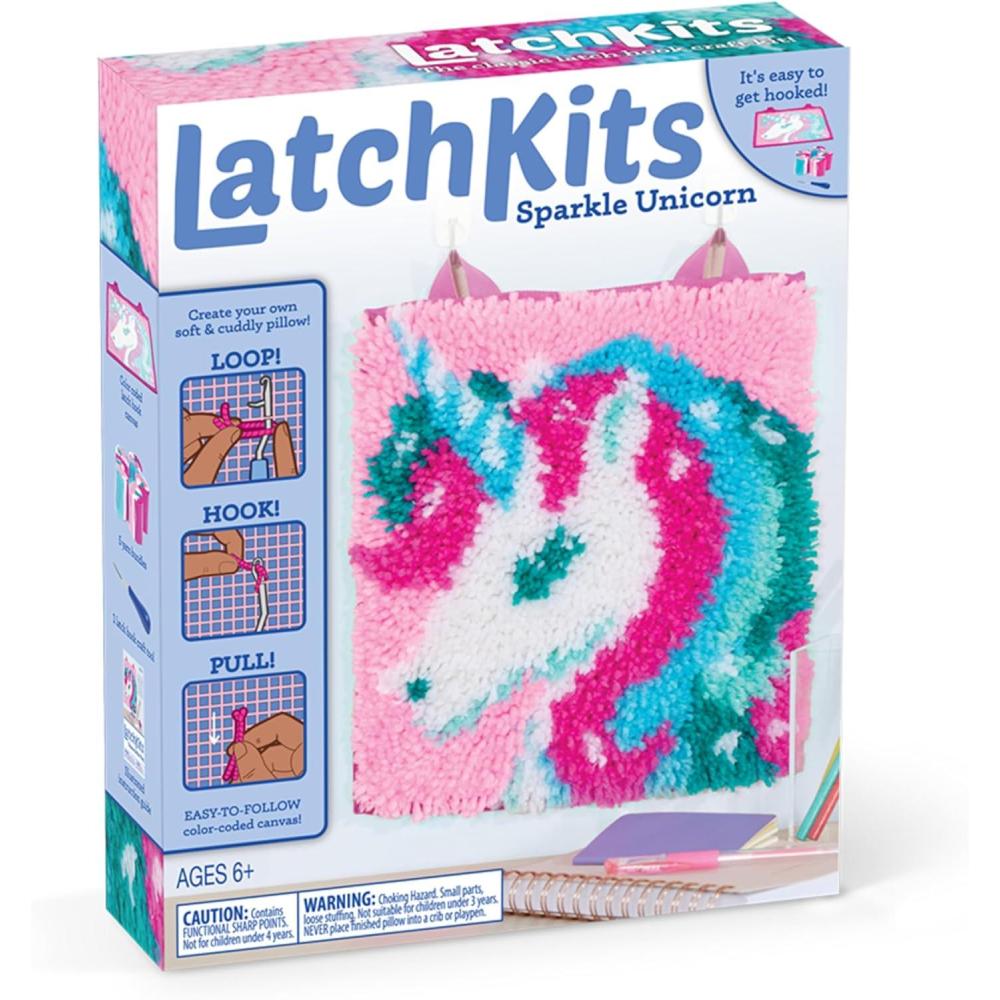 image:imageLatchKits Latch Hook Kits for Kids  Kids Crafts Arts and Crafts Yarn Art Wall Hanging amp MiniRugs Craft Supplies PreCut Yarn Easy to Follow Pattern Hook Included Arts amp Craft Ages 6Unicorn