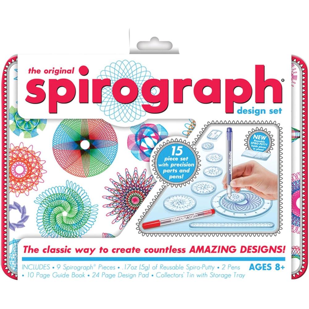 image:imageSpirograph Neon Collectors Tin  Arts and Crafts Kids Toys Art Supplies Craft Supplies Drawing Kit Spiral Art Classic Gear Design Kit Pens Design Sheet Included Ages 8Design Tin