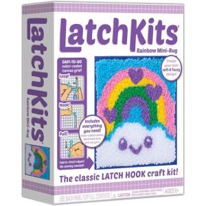 LatchKits Latch Hook Kits for Kids – Kids Crafts, Arts and Crafts, Yarn Art, Wall Hanging & Mini-Rugs, Craft Supplies, Pre-Cut Yarn, Easy to Follow Pattern, Hook Included, Arts & Craft, Ages 6+(Rainbow)