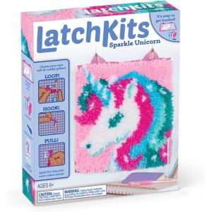LatchKits Latch Hook Kits for Kids – Kids Crafts, Arts and Crafts, Yarn Art, Wall Hanging & Mini-Rugs, Craft Supplies, Pre-Cut Yarn, Easy to Follow Pattern, Hook Included, Arts & Craft, Ages 6+(Unicorn)